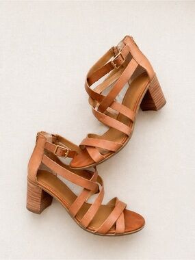 Franco Sarto Leather Strappy Block Heel Sandals | Boho Minimalist Ankle Strap